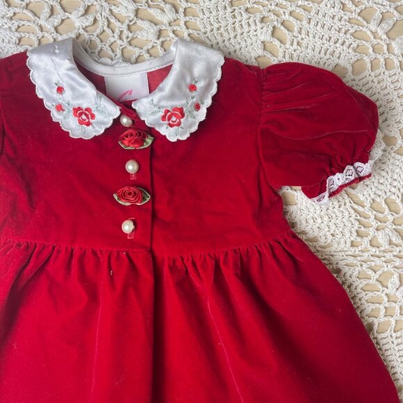 Vintage 1990s Evy Baby Girl 6-9 Months Red Velvet Bloomer Dress Set Christmas - Picture 2 of 3